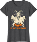 Women's My Goats Go Hallowbleat Funny Goat Ghost Halloween Farmer T-Shirt - Dark Heather Grey