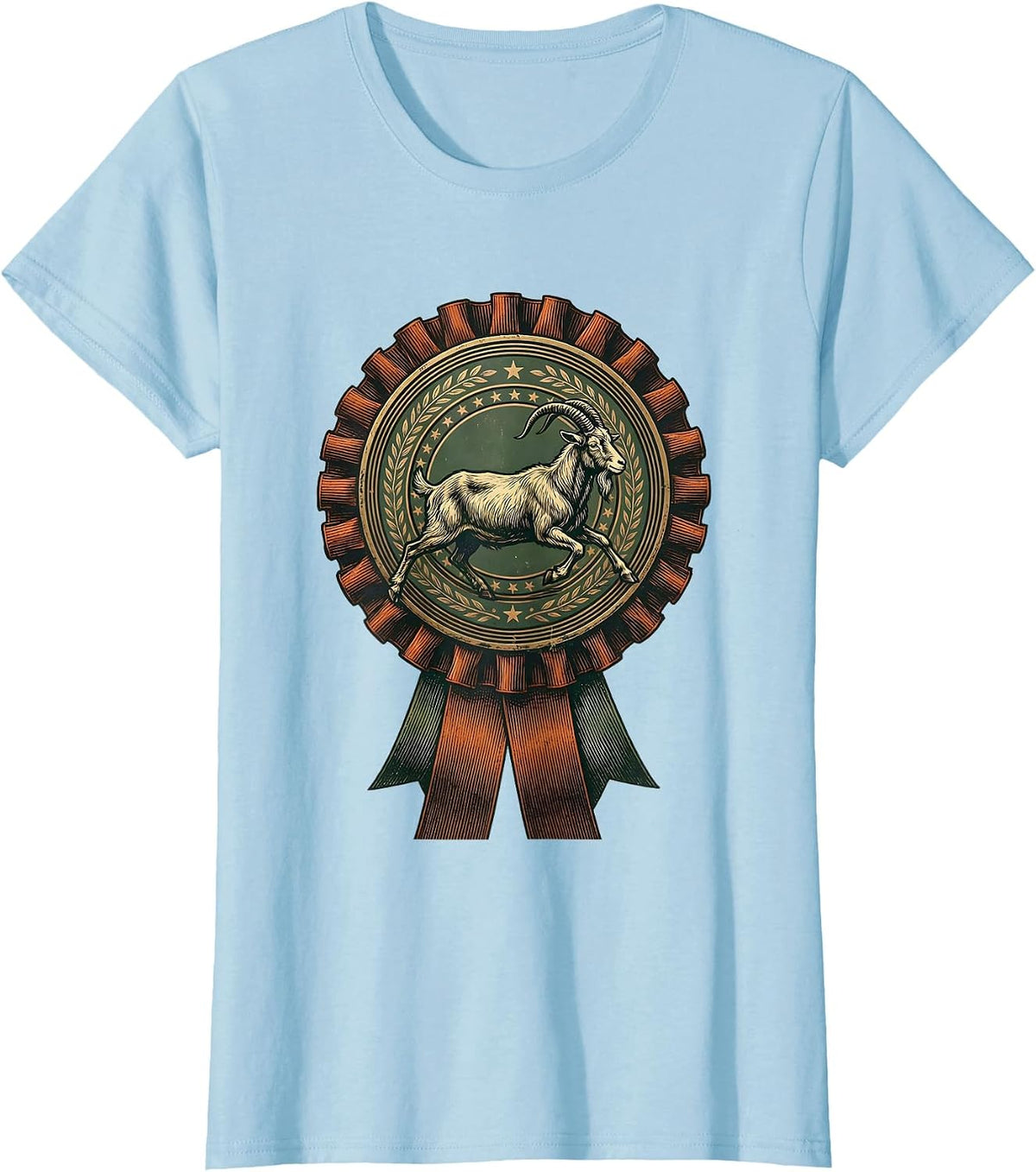 Women's Vintage Goat Medallion Farm Animal Lover Humor T-Shirt - Baby Blue