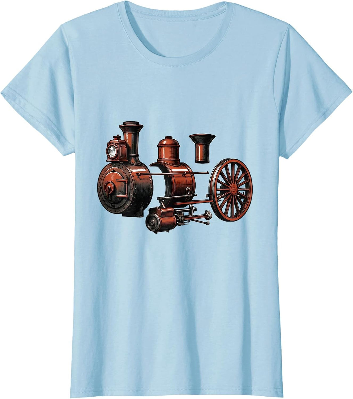 Women's Steam Locomotive Exploded View Train Enthusiast Gift T-Shirt - Baby Blue