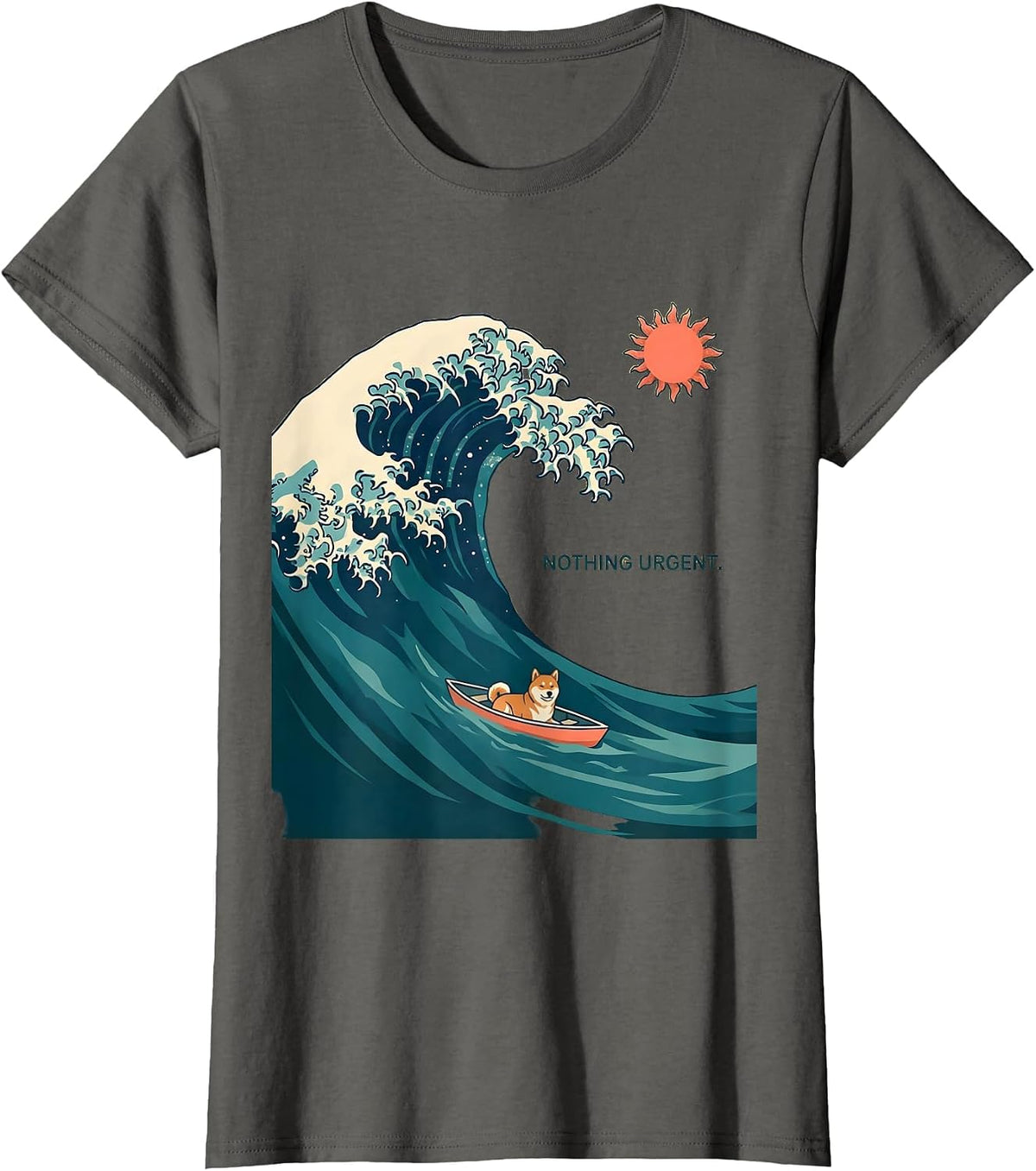 Women's Nothing Urgent Flat Vector Japanese Art Animal Meme Humor T-Shirt - Asphalt Grey