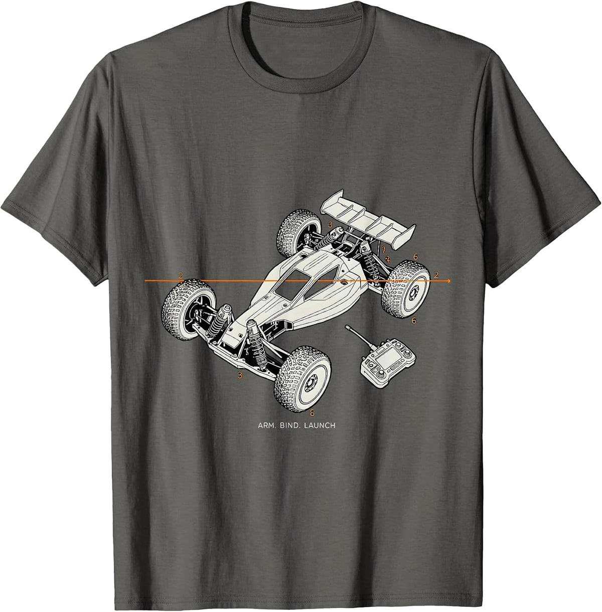 Men's Arm Bind Launch Exploded View Technical RC Racing Drag Strip T-Shirt - Asphalt Grey