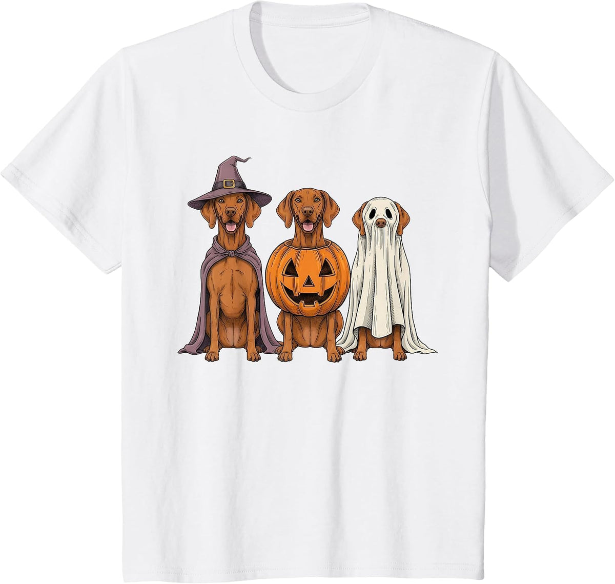Spooky Ghost Vizsla Pumpkin Halloween Dog Lover T-Shirt - White