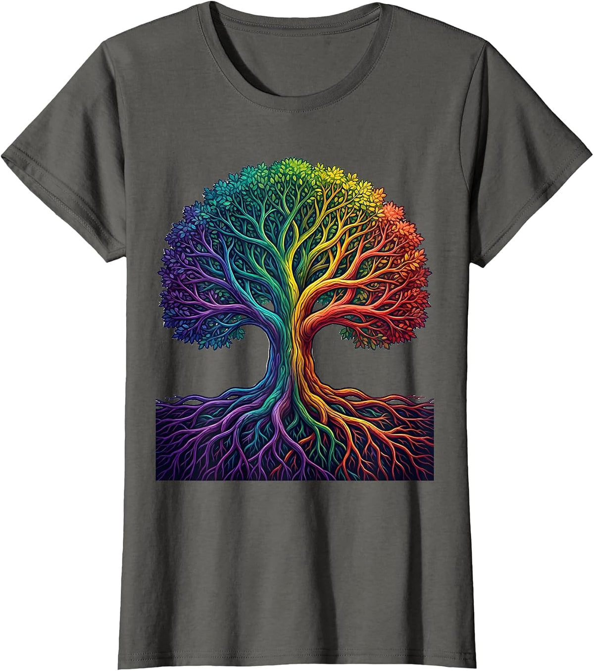 Women's Neurodiversity Tree With Roots Graphic Design T-Shirt - Asphalt Grey