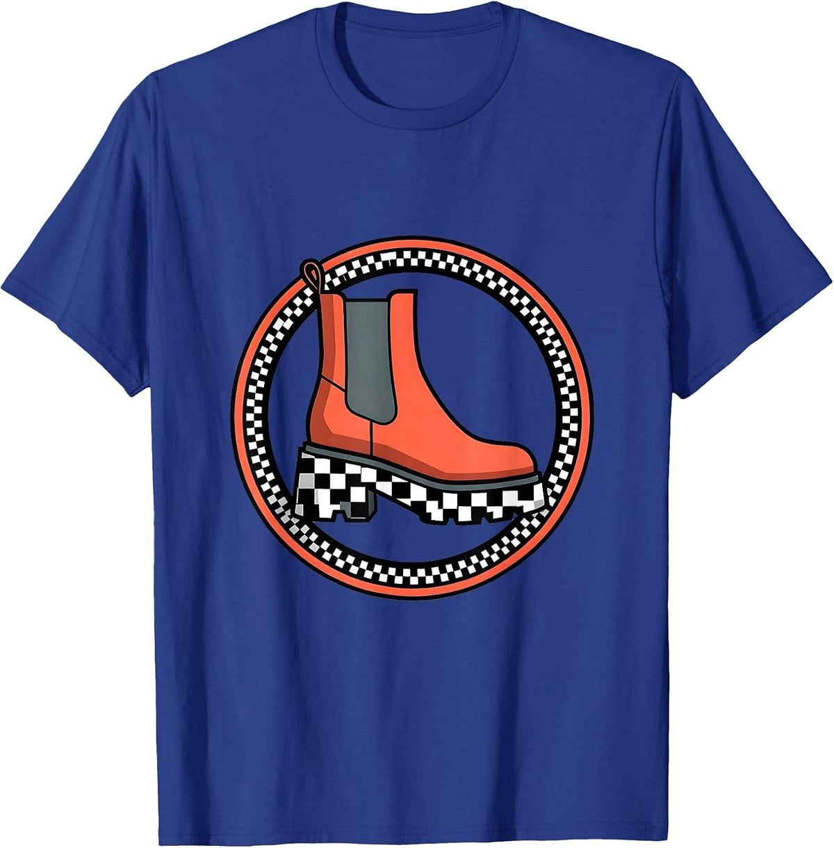Checkered Platform Boot Graphic Tee T-Shirt - Royal Blue