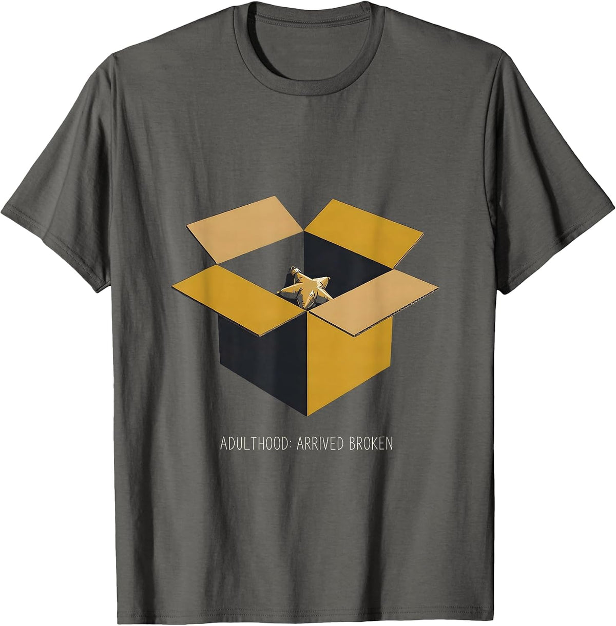 Men's Adulthood: Arrived Broken Funny Sarcastic Adult Humor T-Shirt - Asphalt Grey