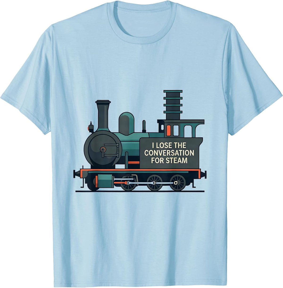 Men's I Lose The Conversation For Steam Midcentury Modern Train T-Shirt - Baby Blue