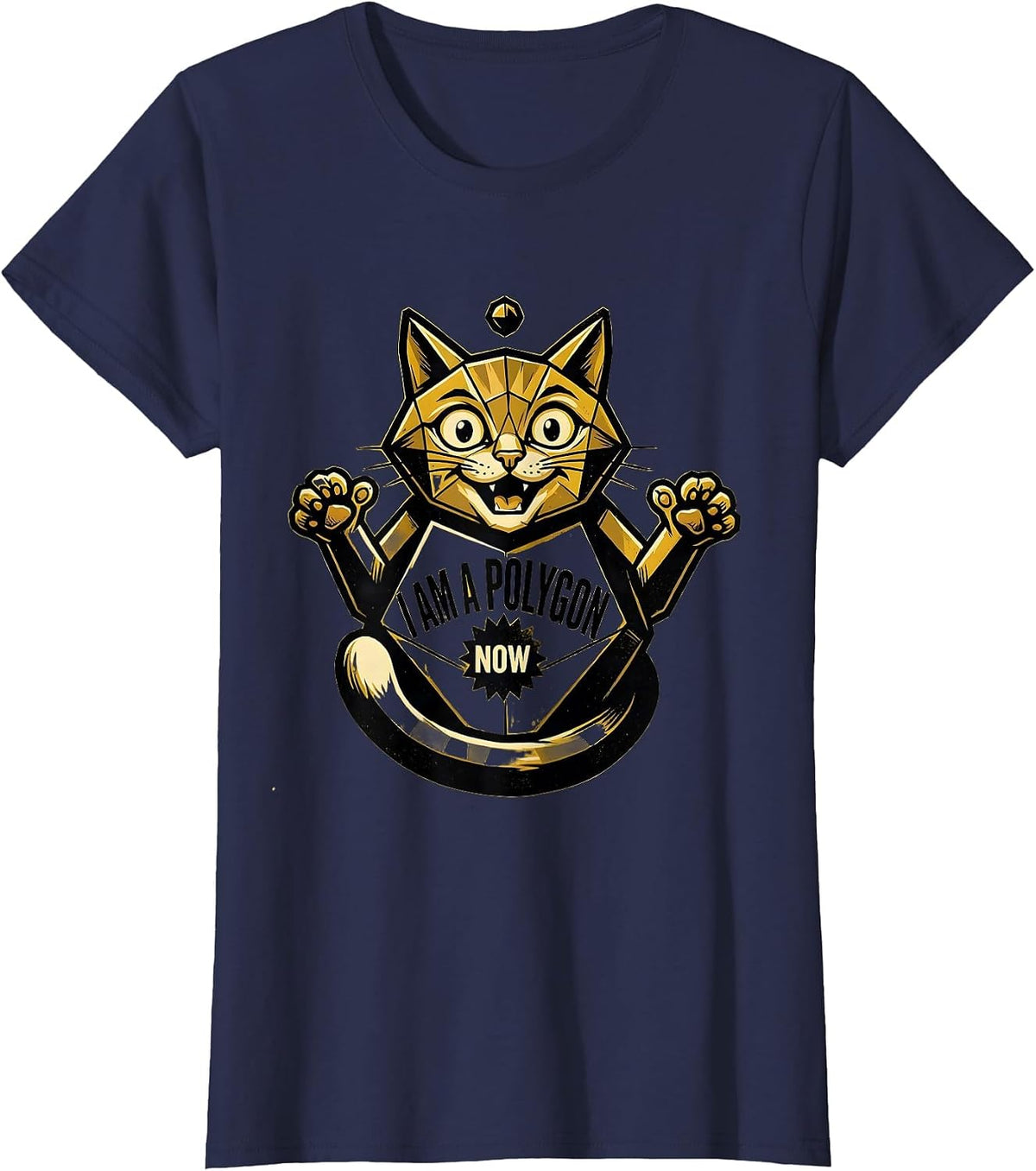 Women's I Am A Polygon Now Retro Advertising Cat Geometry Math T-Shirt - Navy Blue