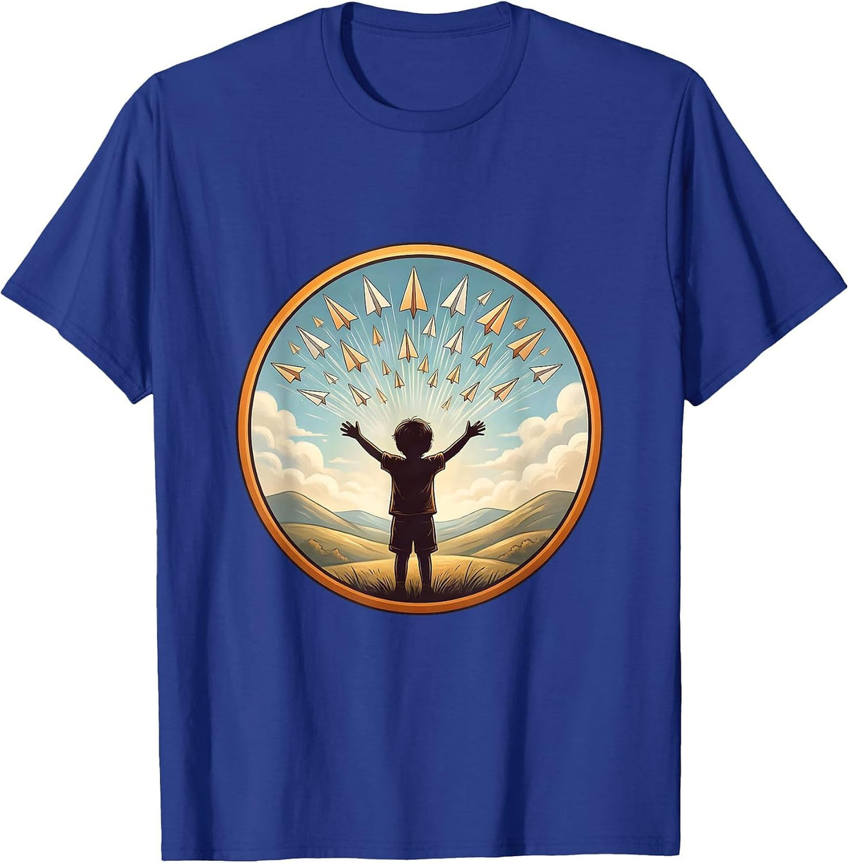 Special Education Child Paper Airplane Sky Design T-Shirt - Royal Blue