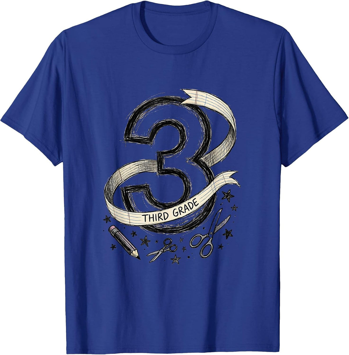 3RD GRADE THIRD GRADE Hand-Sketched Teacher Back to School T-Shirt - Royal Blue