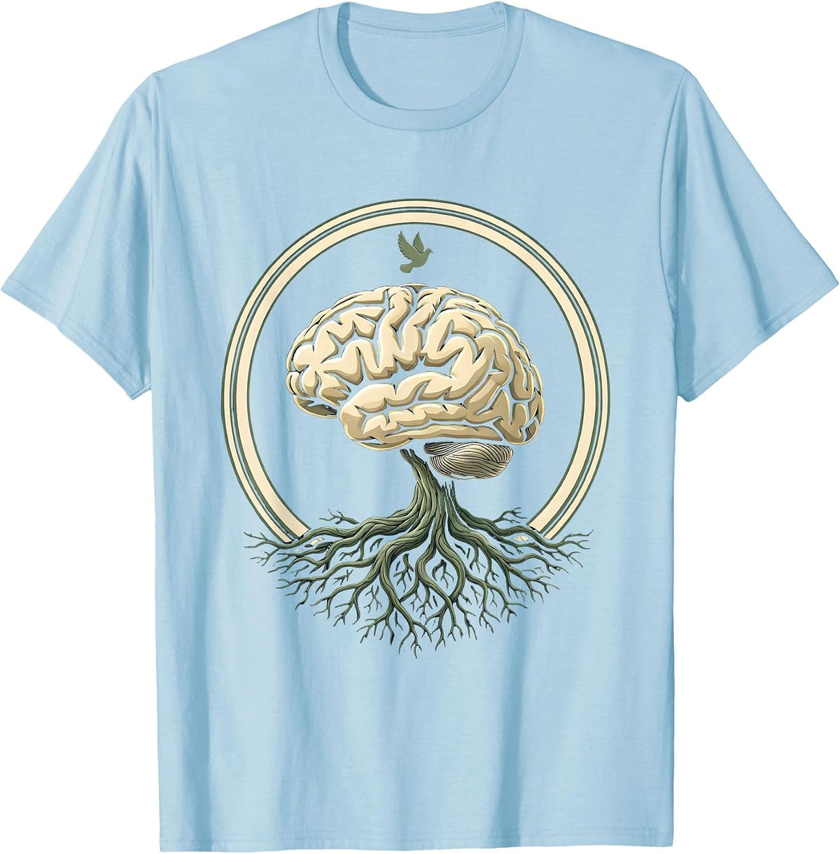 Men's Mental Health Matters Brain With Roots Illustration T-Shirt - Baby Blue
