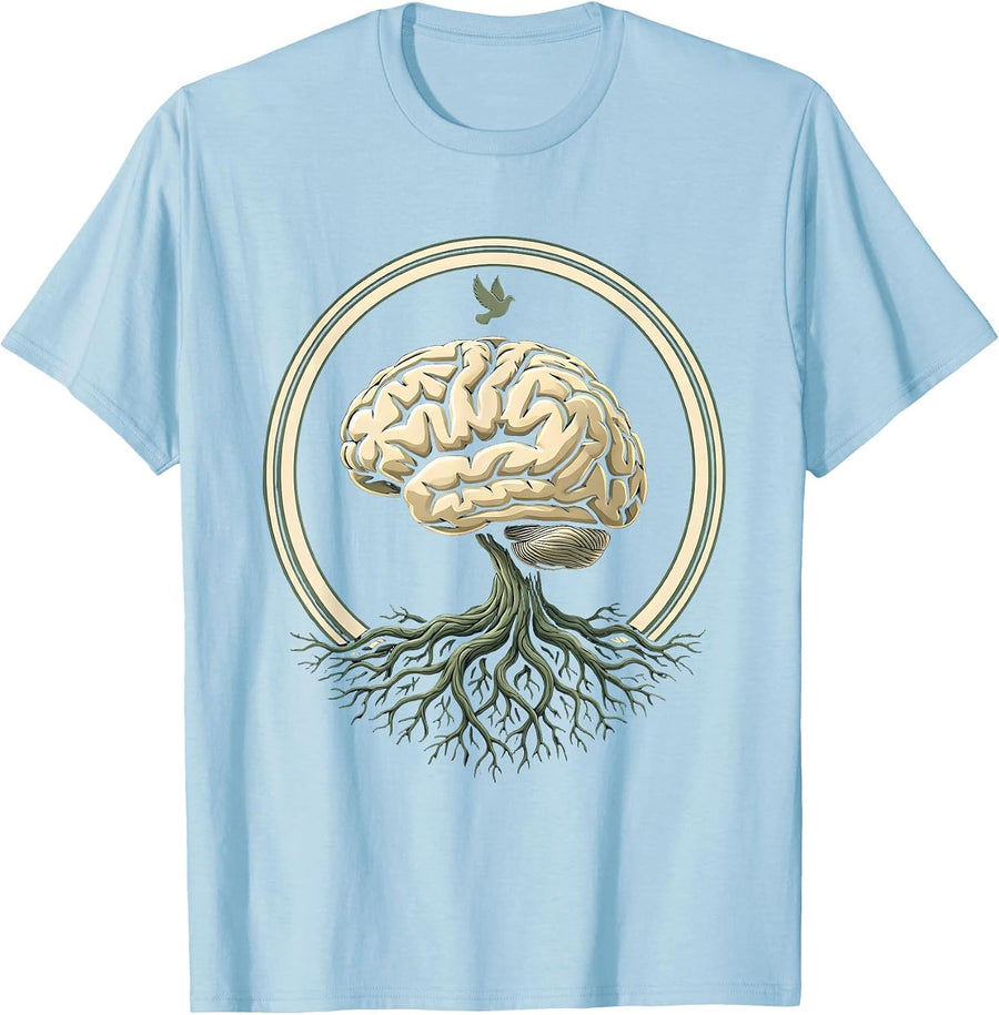 Men's Mental Health Matters Brain With Roots Illustration T-Shirt - Baby Blue