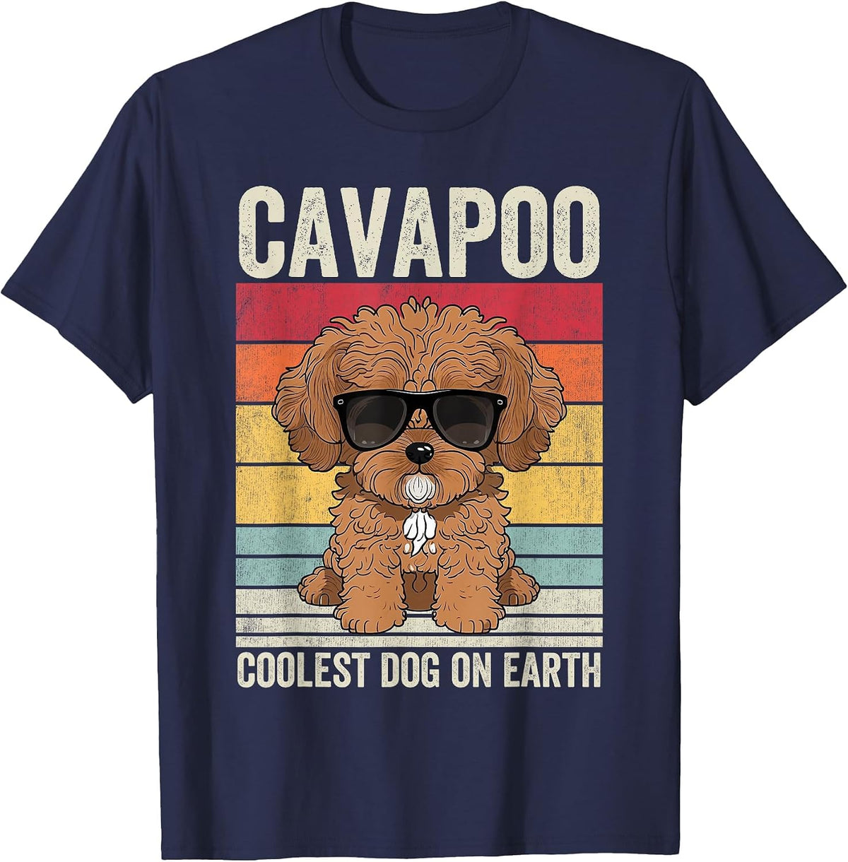 Cavapoo Dog with Sunglasses, Vintage Cavapoo T-Shirt - Navy Blue