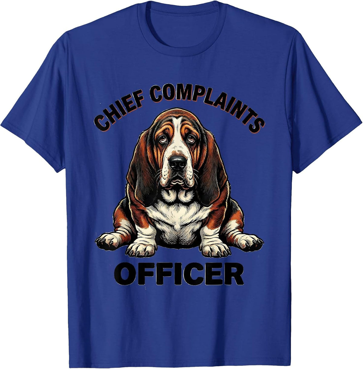Chief Complaints Officer Retro Cartoon Basset Hound Dog T-Shirt - Royal Blue