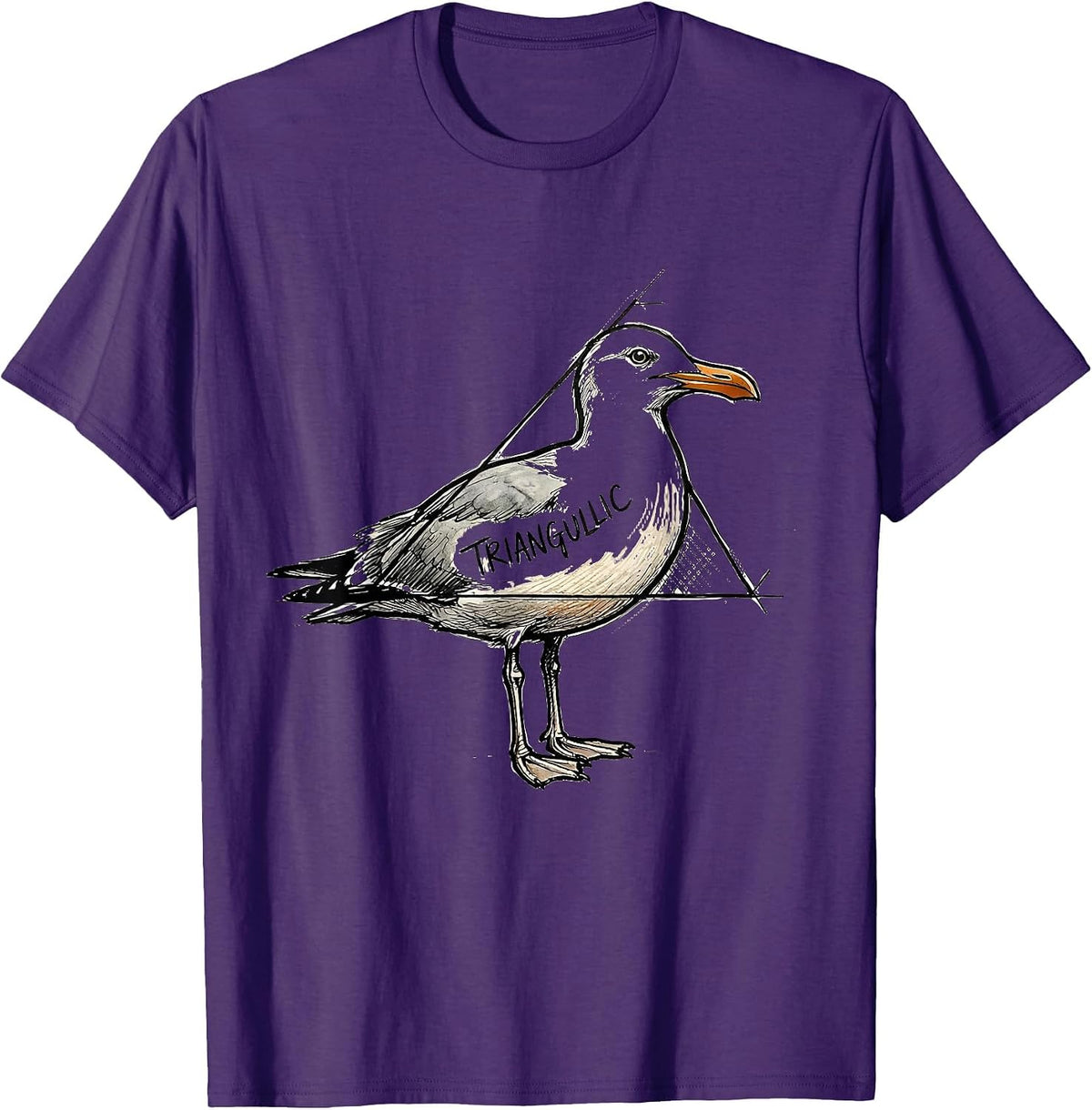 Triangullic Hand-Sketched Bird Pun Funny Math Teacher Humor T-Shirt - Purple