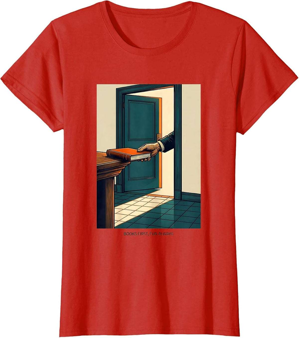 Books First Fun Always Funny Librarian Book Lover Reader T-Shirt - Red