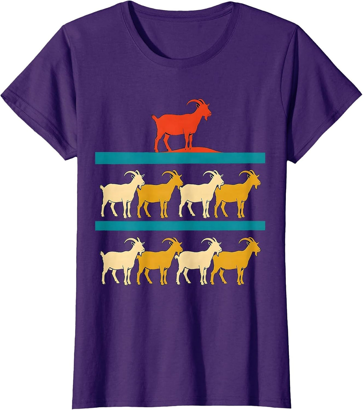 Women's Stacked Goats Screenprint Farm Animal Lover Humor T-Shirt - Purple