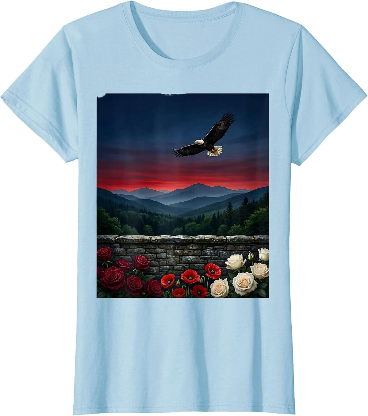 Patriot Day Memorial Wall Floral Tribute Graphic T-Shirt - Baby Blue