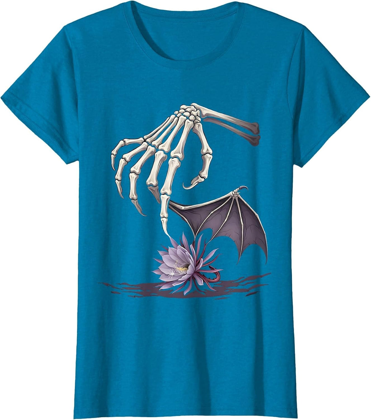 Women's Skeletal Bat Hand Gothic Nature Conservation Halloween T-Shirt - Sapphire Blue
