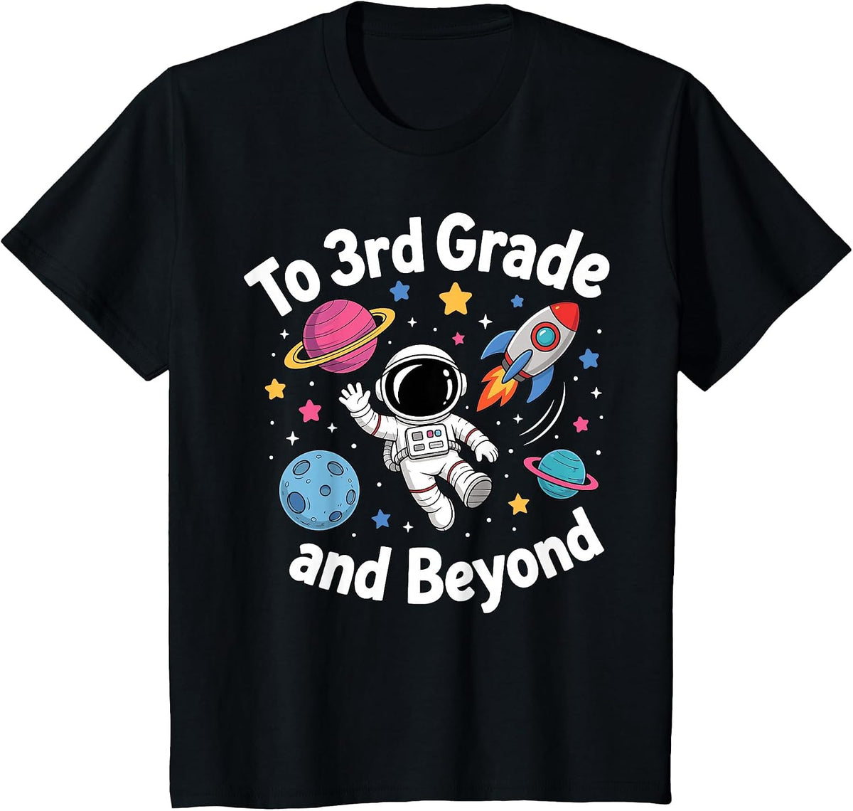 Third Grade Student Teacher Astronaut Space Back to School T-Shirt - Black