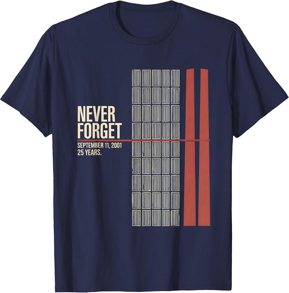 Men's Never Forget September 11, 2001 25 Years Memorial T-Shirt - Navy Blue