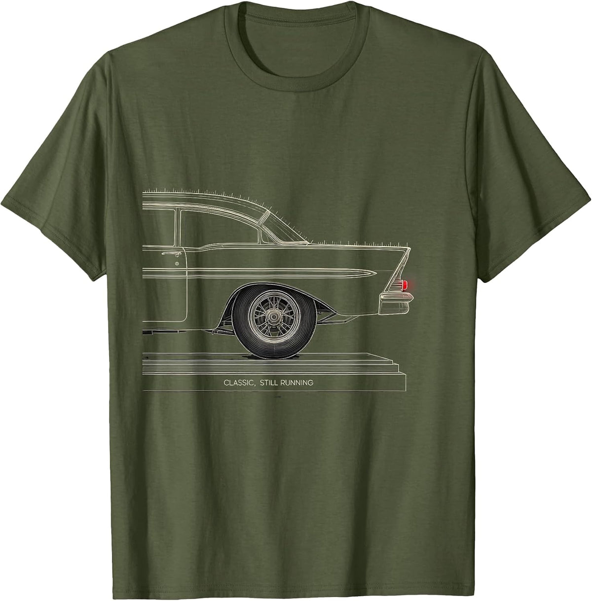Classic Still Running Vintage Retro Muscle Car Racing T-Shirt - Olive Green