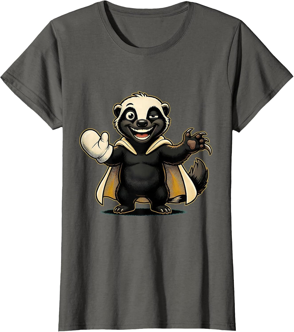 Women's Rubber-Hose Honey Badger Cartoon Funny Animal Lover T-Shirt - Asphalt Grey