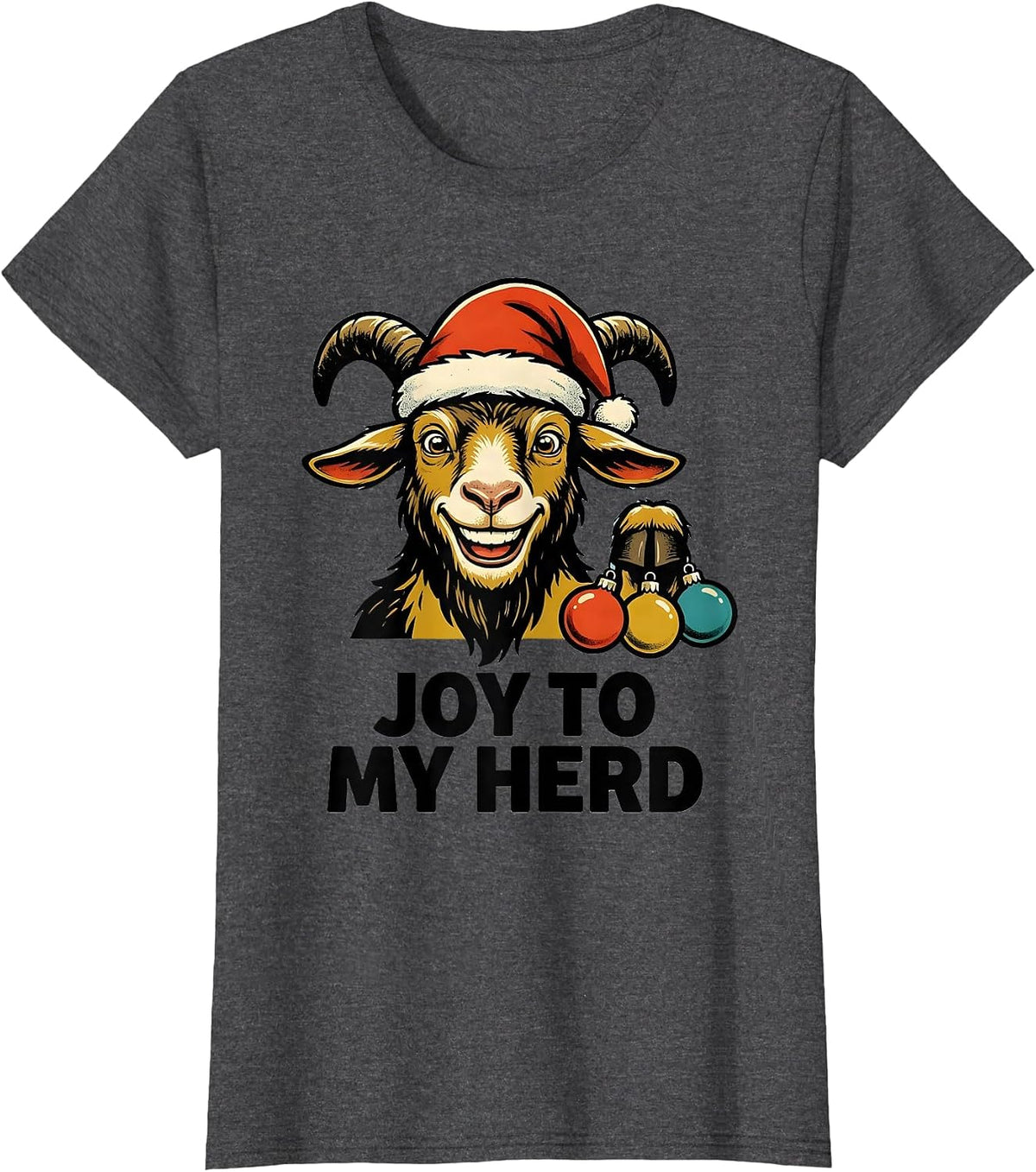 Women's Joy to My Herd Retro Advertising Goat Lover Christmas Lights T-Shirt - Dark Heather Grey