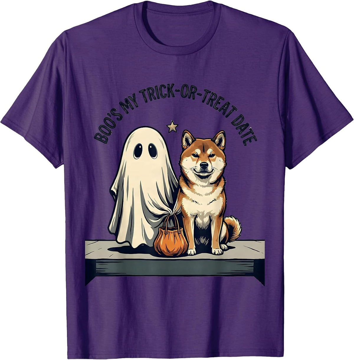 Boo's My Trick-or-Treat Date Funny Ghost Dog Mom Halloween T-Shirt - Purple