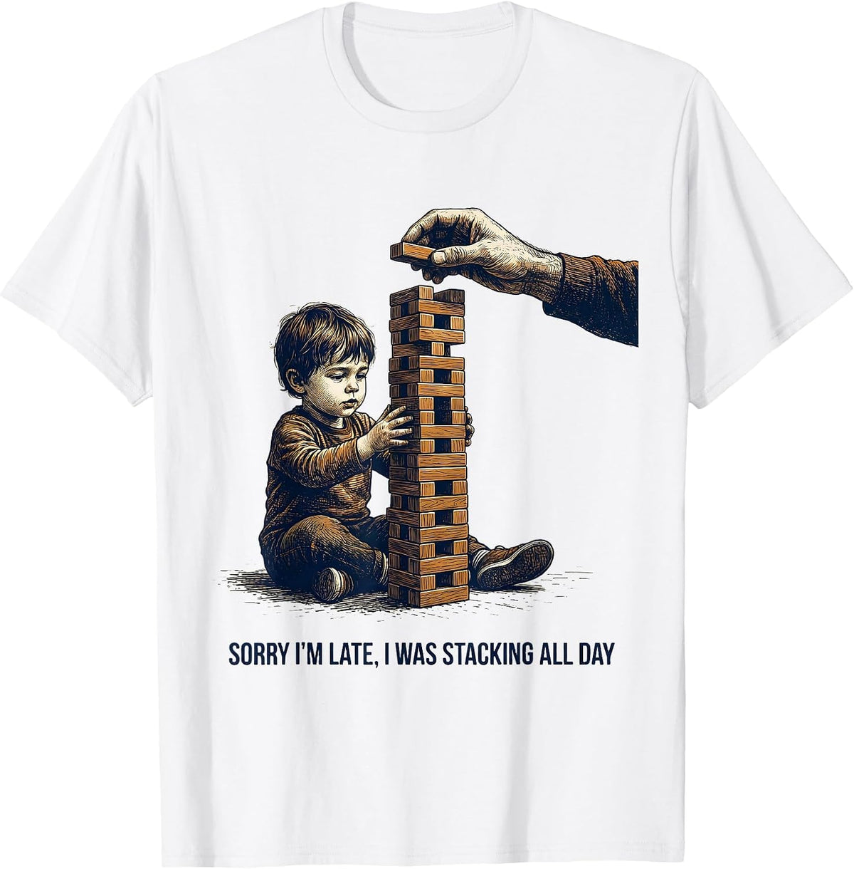 Men's Sorry I'm Late, I Was Stacking All Day Retro Occupational T-Shirt - White
