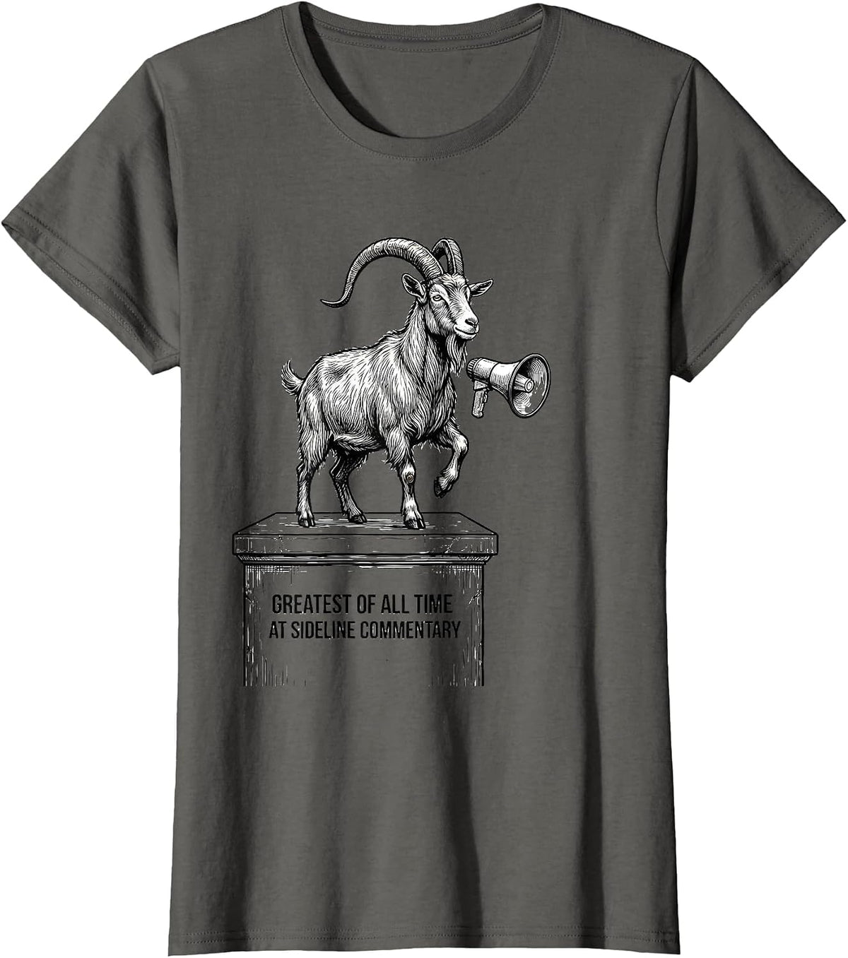 Women's Greatest Of All Time At Sideline Commentary Funny Goat T-Shirt - Asphalt Grey
