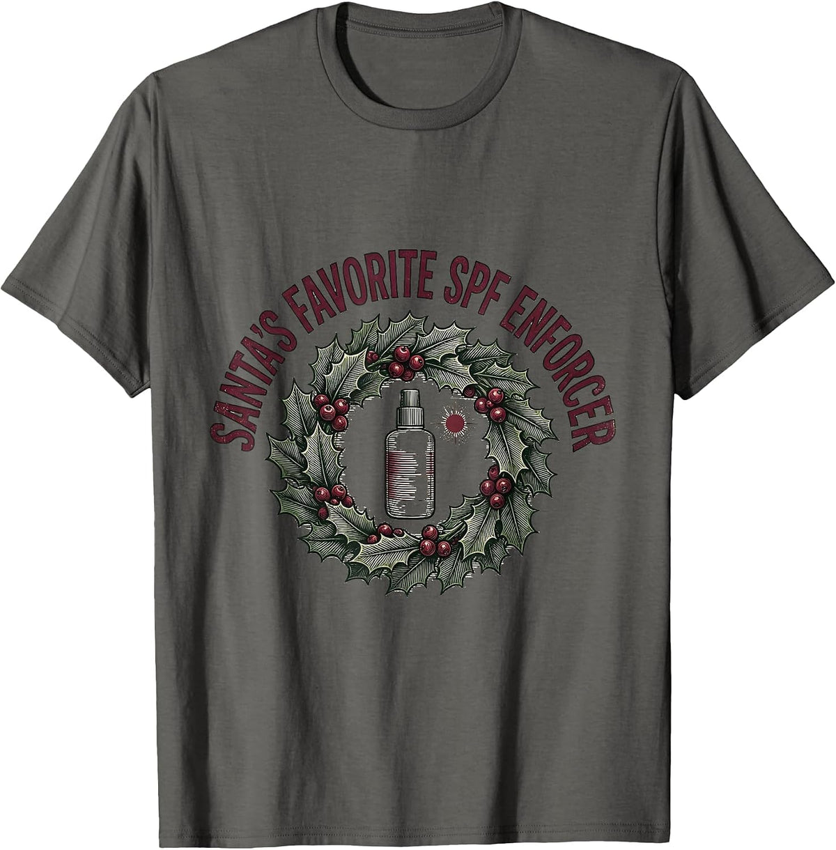 Santa's Favorite SPF Enforcer Vintage Esthetician Skincare T-Shirt - Asphalt Grey
