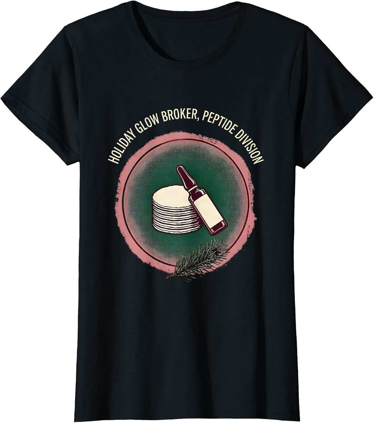Women's Holiday Glow Broker Peptide Division Esthetician Dermatology T-Shirt - Black