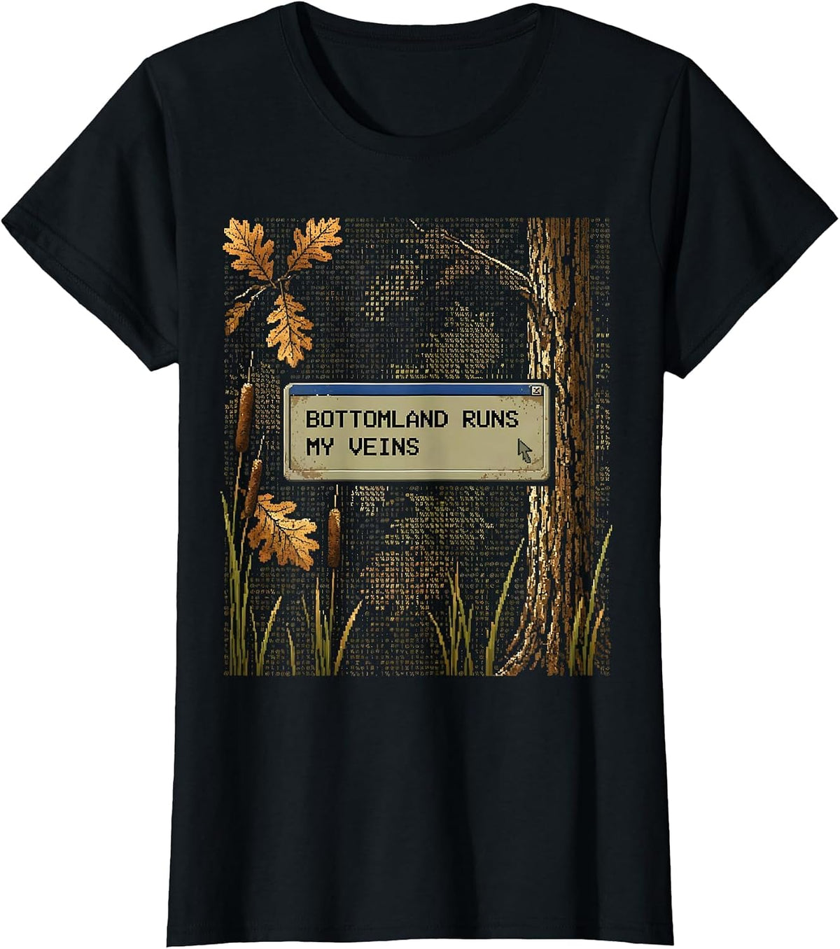 Bottomland Runs My Veins Camo Hunting Design T-Shirt - Black