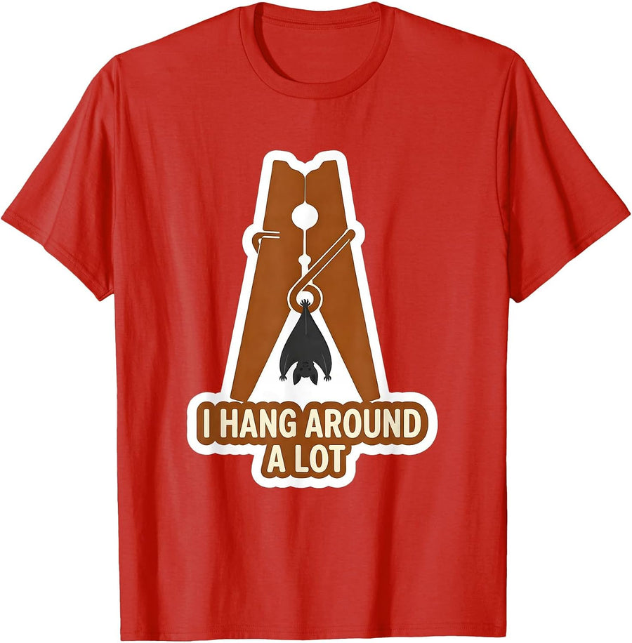Men's I Hang Around A Lot Whimsical Bat Lover Wildlife T-Shirt - Red