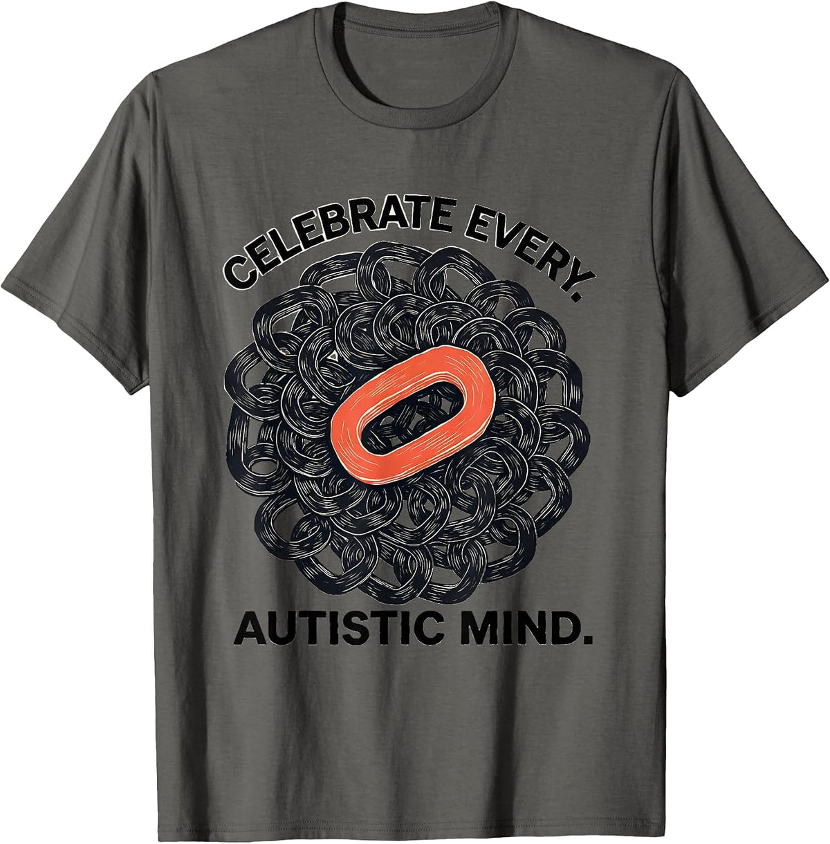 Celebrate Every Autistic Mind Linocut Neurodiversity Gift T-Shirt - Asphalt Grey
