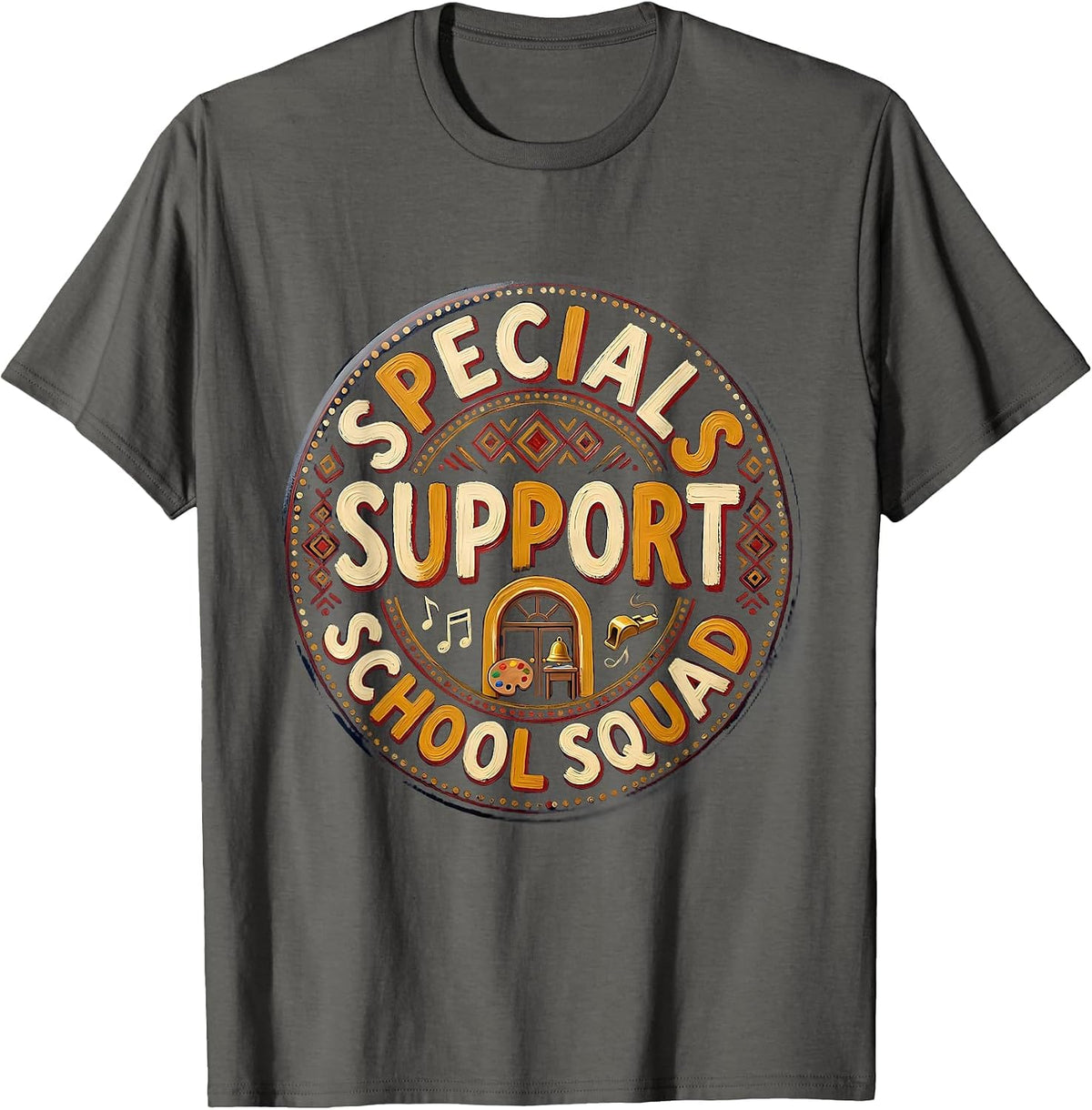Specials Support School Squad Folk Art Teacher Appreciation T-Shirt - Asphalt Grey