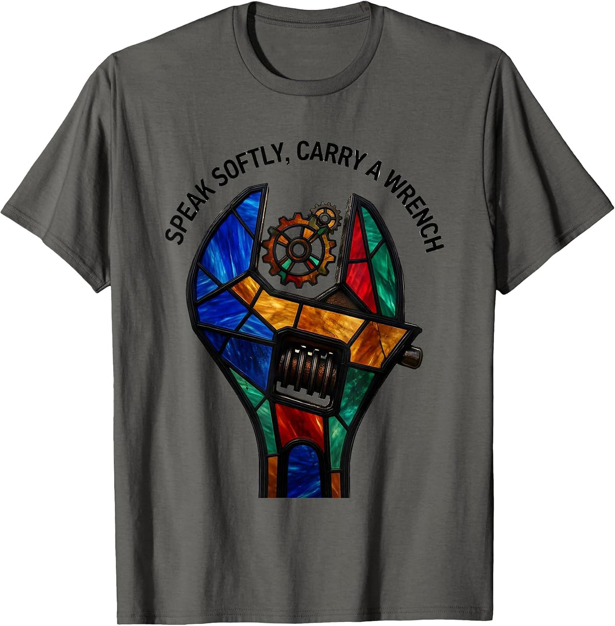 Speak Softly Carry A Wrench Mechanic Design T-Shirt - Asphalt Grey