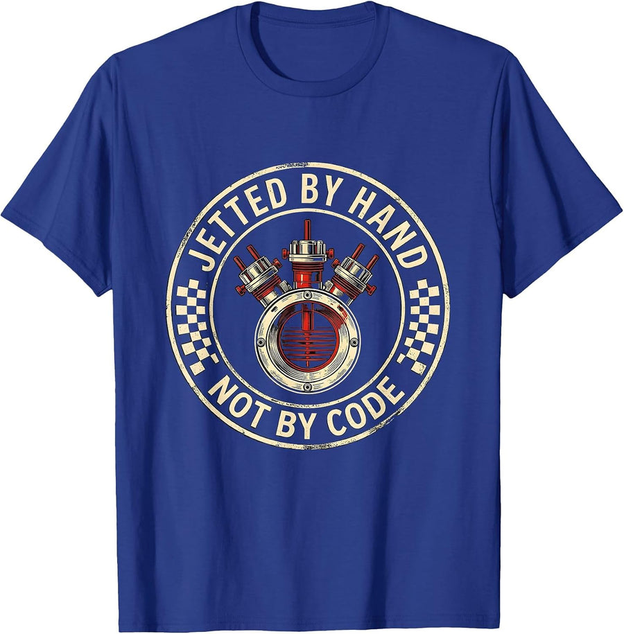 Jetted By Hand, Not By Code Funny Vintage Classic Car Racing T-Shirt - Royal Blue