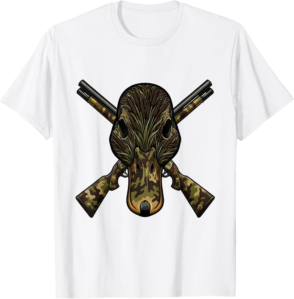 Men's Duck Camo Skull Crossed Shotgun Shells Design T-Shirt - White