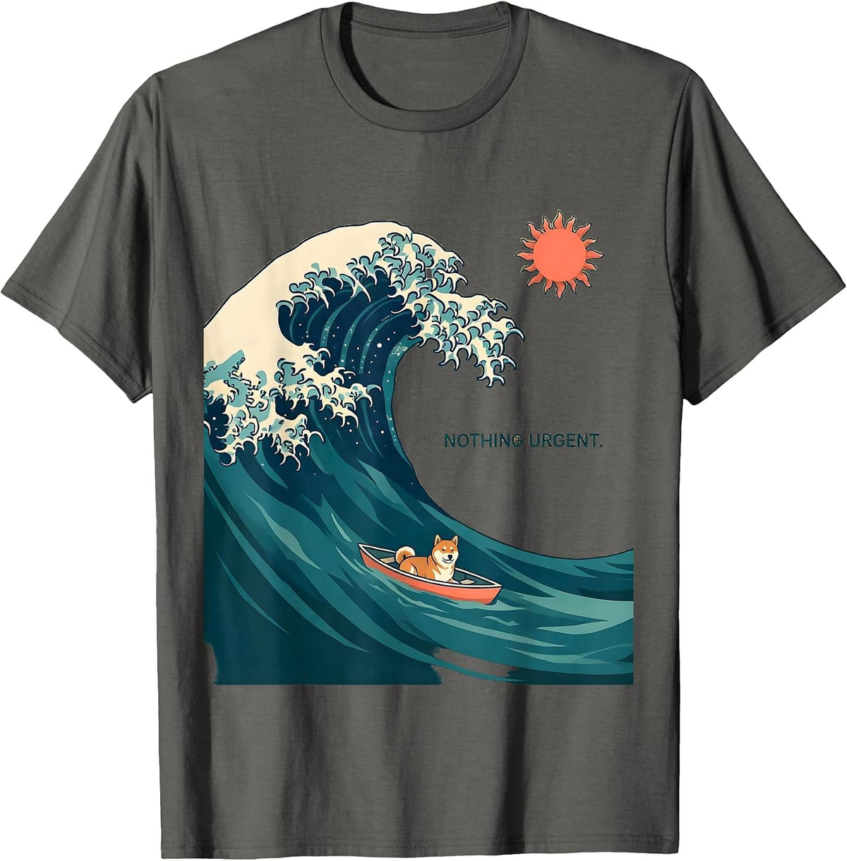Men's Nothing Urgent Flat Vector Japanese Art Animal Meme Humor T-Shirt - Asphalt Grey
