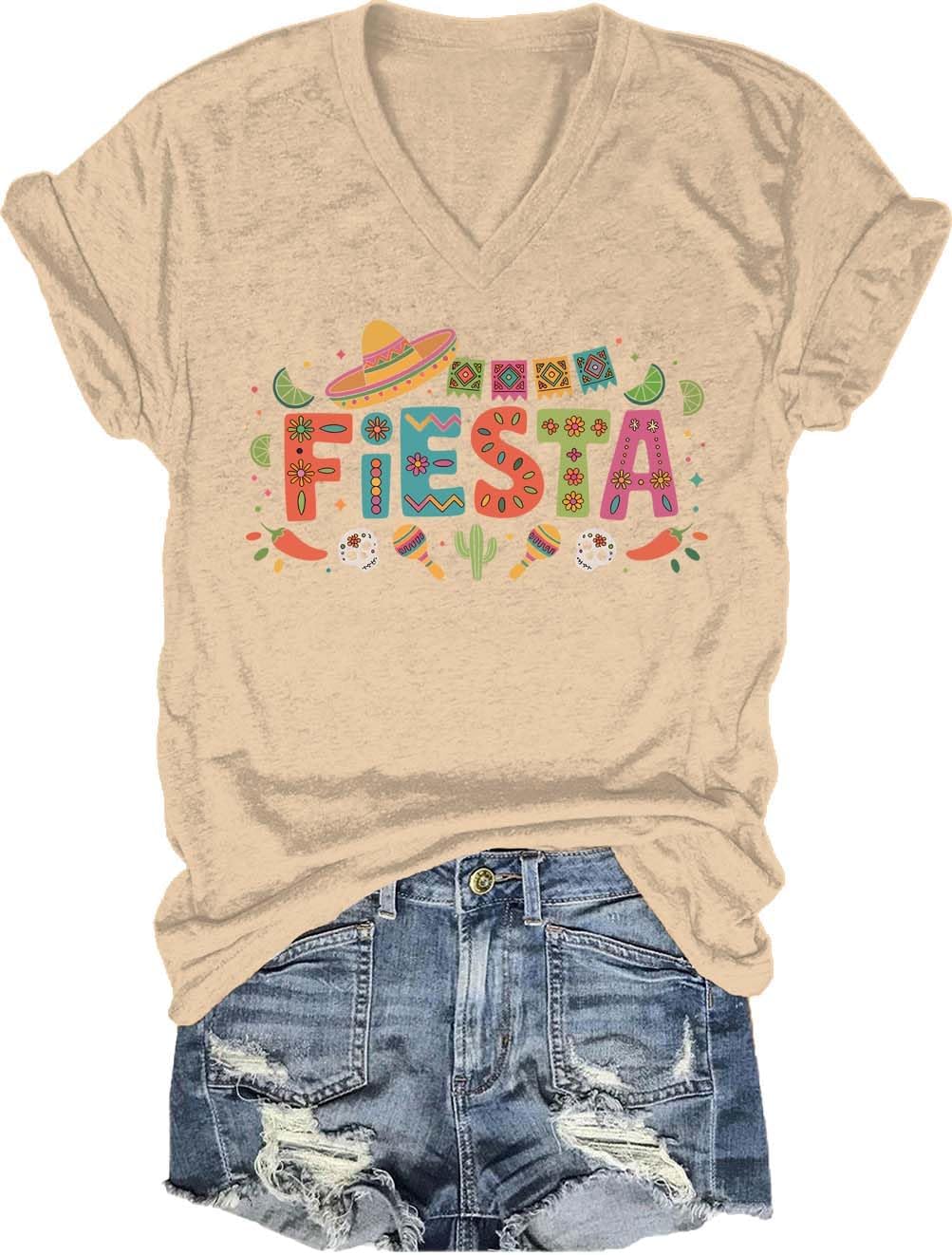 Mexican Cinco De Mayo Fiesta T-Shirt Cinco De Mayo Shirts for Women Men Funny Fiesta Party Shirt - V-Neck Khaki-v