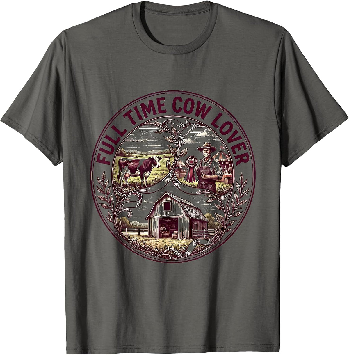 Full Time Cow Lover Graphic Design T-Shirt - Asphalt Grey