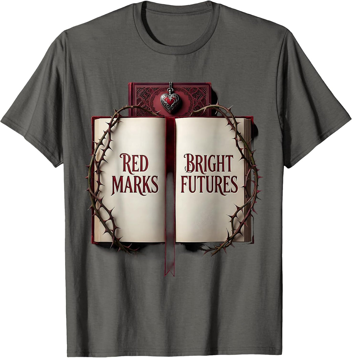 Men's Red Marks Bright Futures Teacher Design T-Shirt - Asphalt Grey