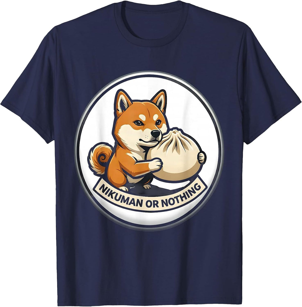 Men's Nikuman Or Nothing Kawaii Shiba Inu Dog Lover Anime Humor T-Shirt - Navy Blue