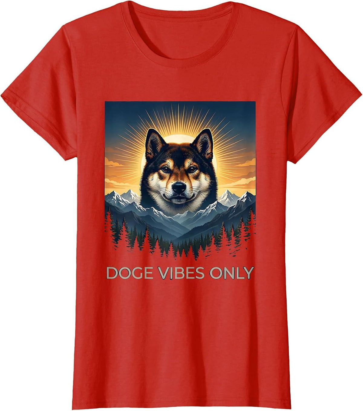 Doge Vibes Only Meme Internet Culture Design T-Shirt - Red