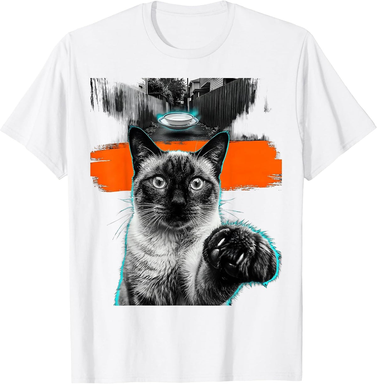 Men's Startled Siamese Cat UFO Alien Selfie Funny Cat Gifts T-Shirt - White