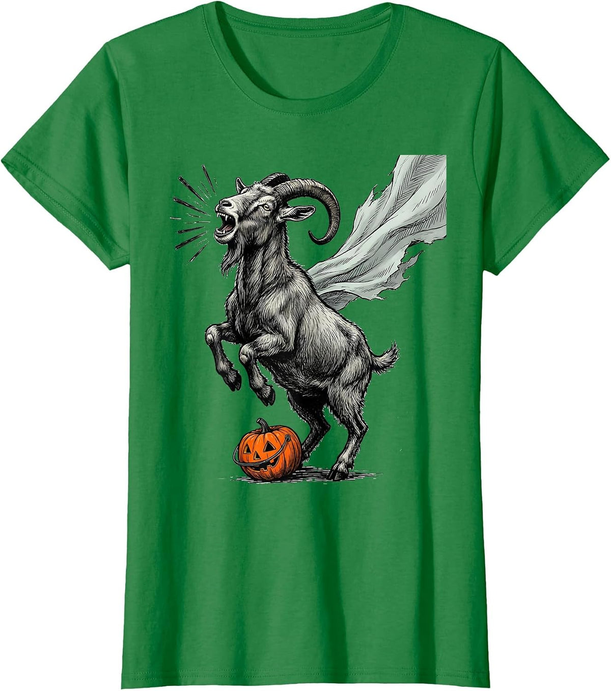 Women's Halloween Goat Ghost Spooky Pumpkin Goat Lover T-Shirt - Kelly Green