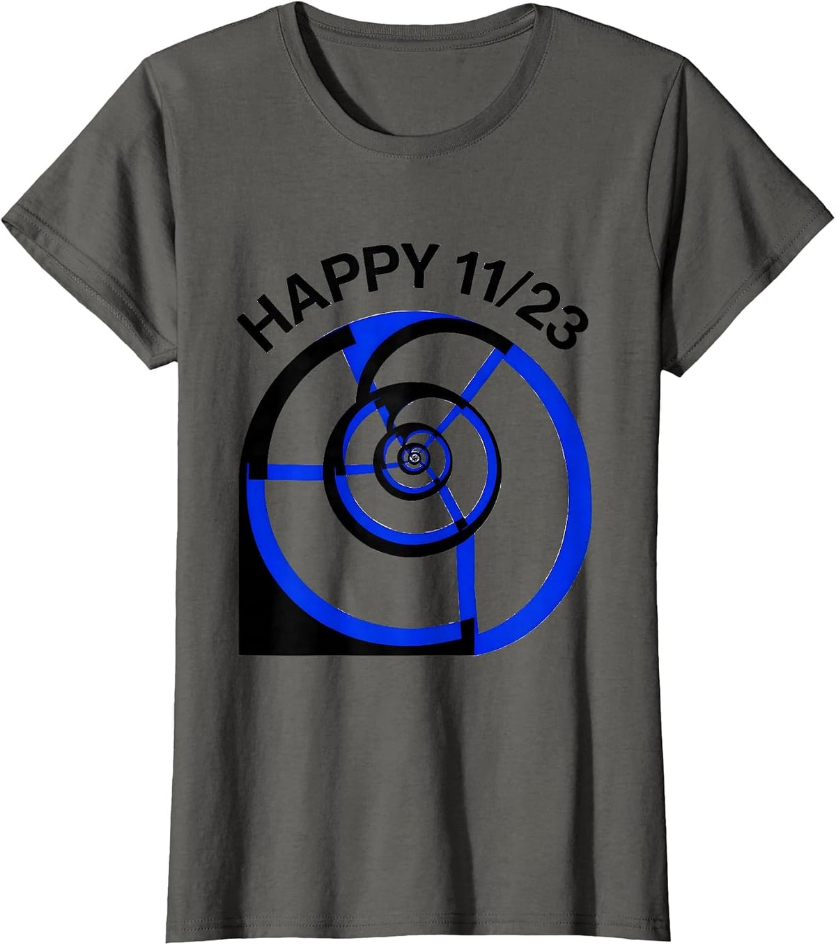 Women's Happy 11/23 Geometric Fibonacci Spiral Sacred Geometry Math T-Shirt - Asphalt Grey