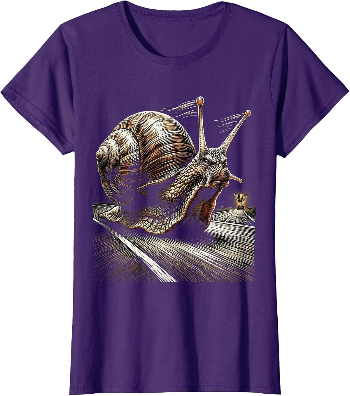 Women's Funny Snail Racing Track Graphic Design T-Shirt - Purple