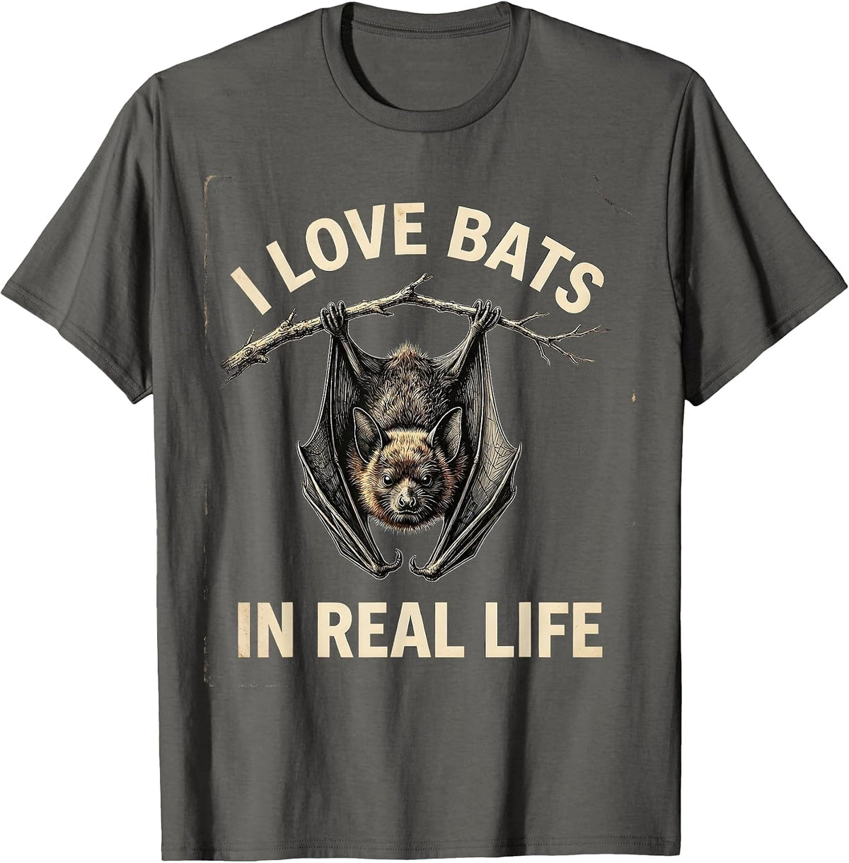 I Love Bats In Real Life Vintage Bat Lover Halloween Nature T-Shirt - Asphalt Grey